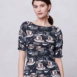 Anthro Postmark Here and There Tea Cup Shirt